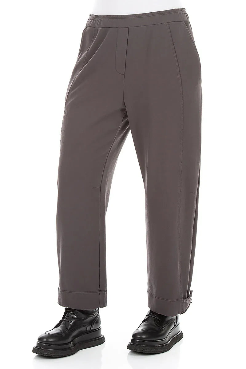 Tapered Charcoal French Terry Cotton Trousers 3