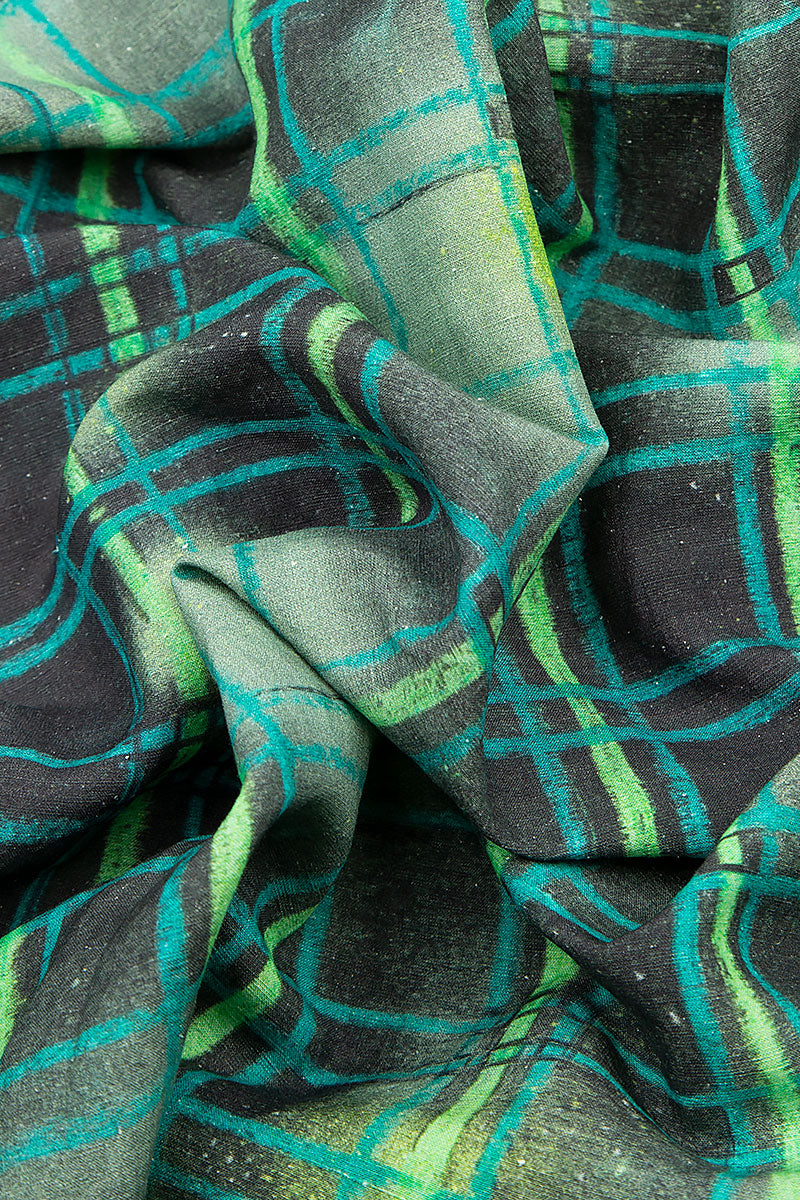 Tapered Emerald Grid Silk Linen Trousers