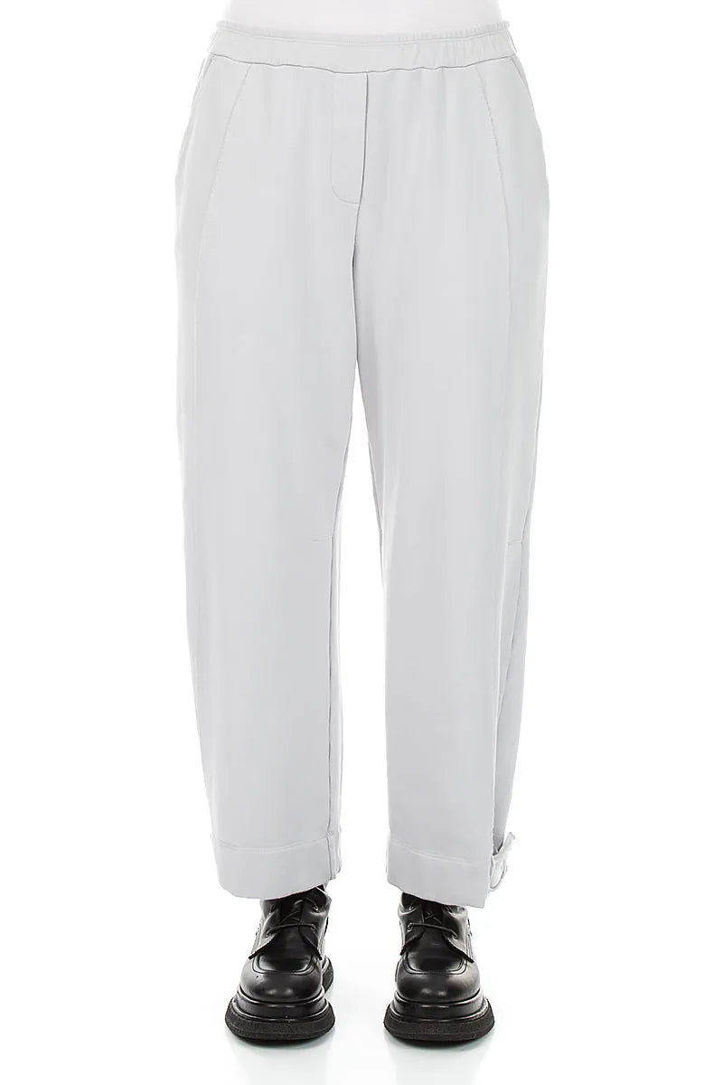 Tapered Pearl Grey French Terry Cotton Trousers 1