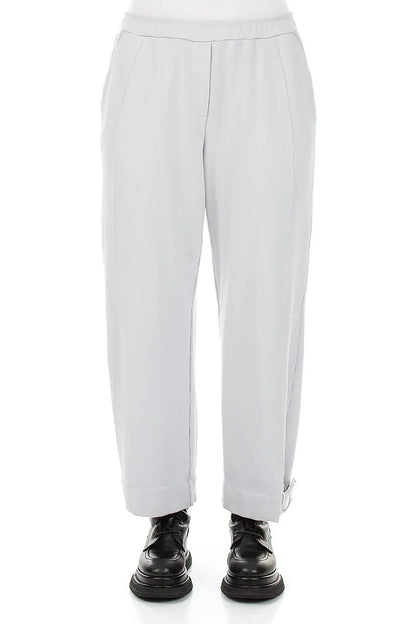 Tapered Pearl Grey French Terry Cotton Trousers