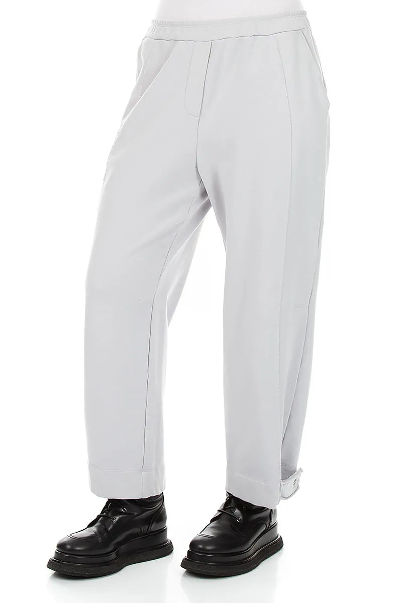 Tapered Pearl Grey French Terry Cotton Trousers 3