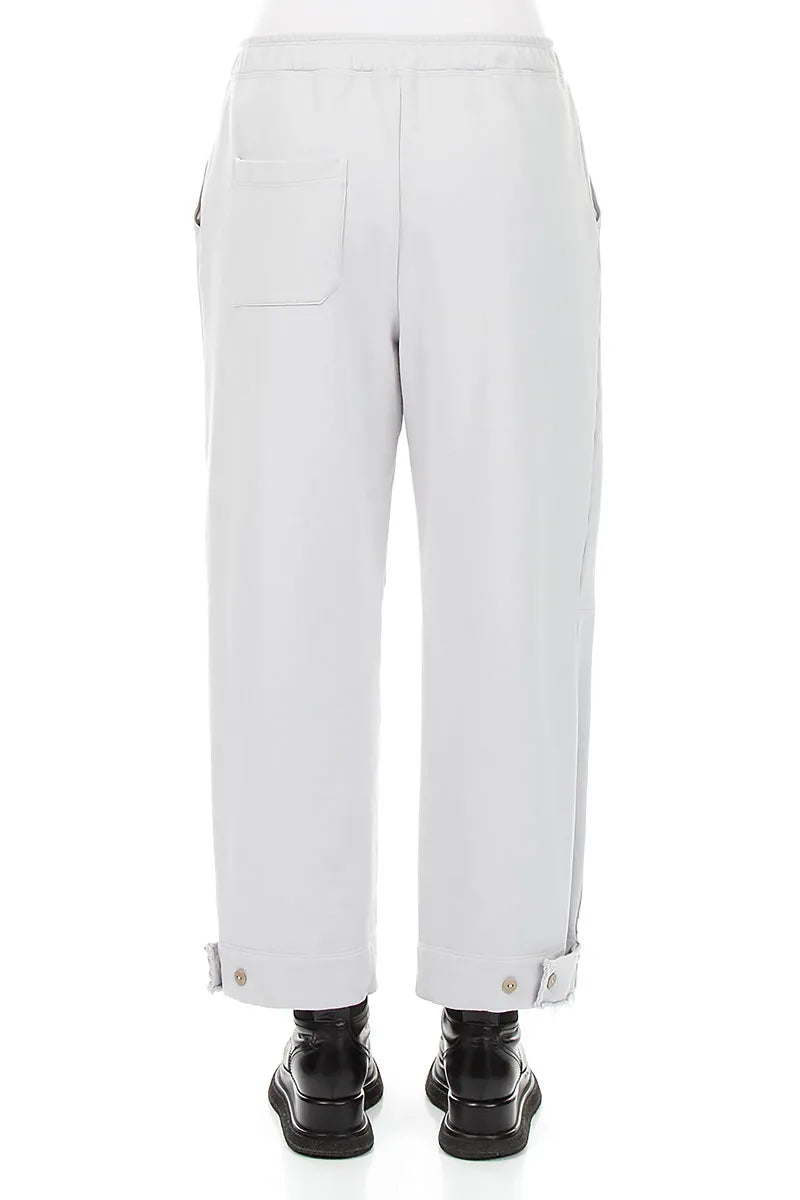 Tapered Pearl Grey French Terry Cotton Trousers 2