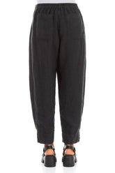 Tapered Pockets Black Linen Trousers 2
