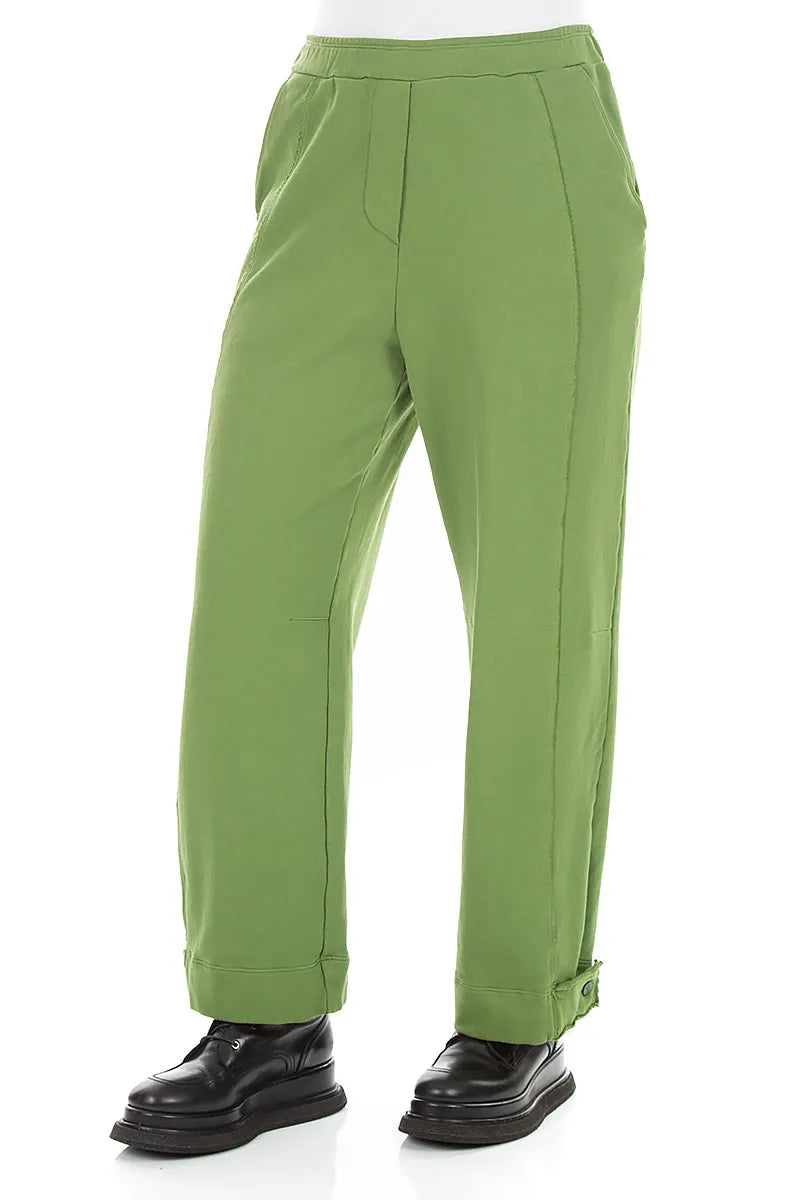 Tapered Shamrock Green French Terry Cotton Trousers 3