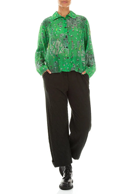Tapered Shamrock Green Wavy Cotton Trousers