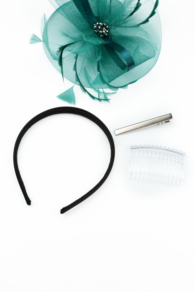 Teal Green Bead Fascinator 6