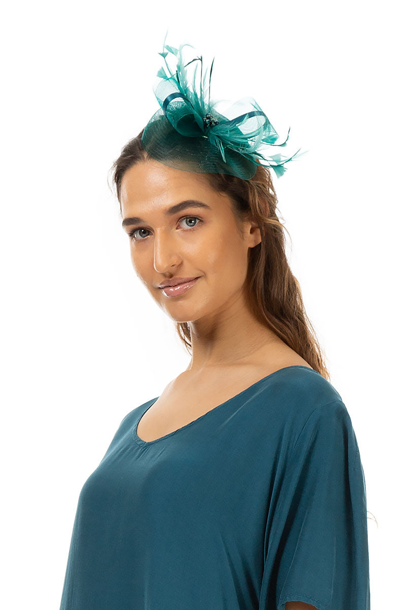 Teal Green Bead Fascinator 1