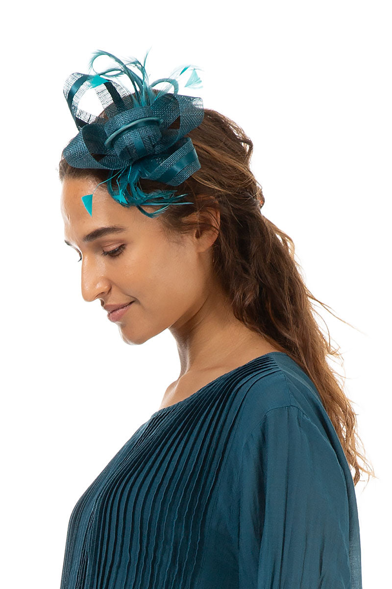 Teal Ribbon Fascinator 1
