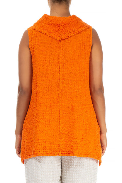 Textured Cowl Neck Sleeveless Neon Orange Linen Tunic 2