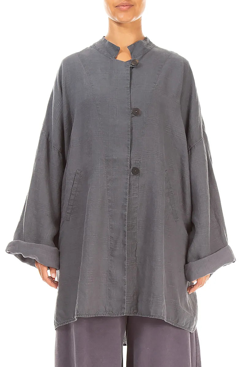 Three Button Grey Linen Jacket