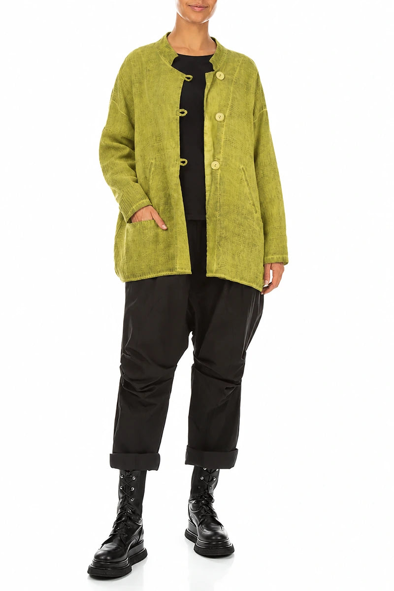 Three Button Washed Out Lime Linen Jacket