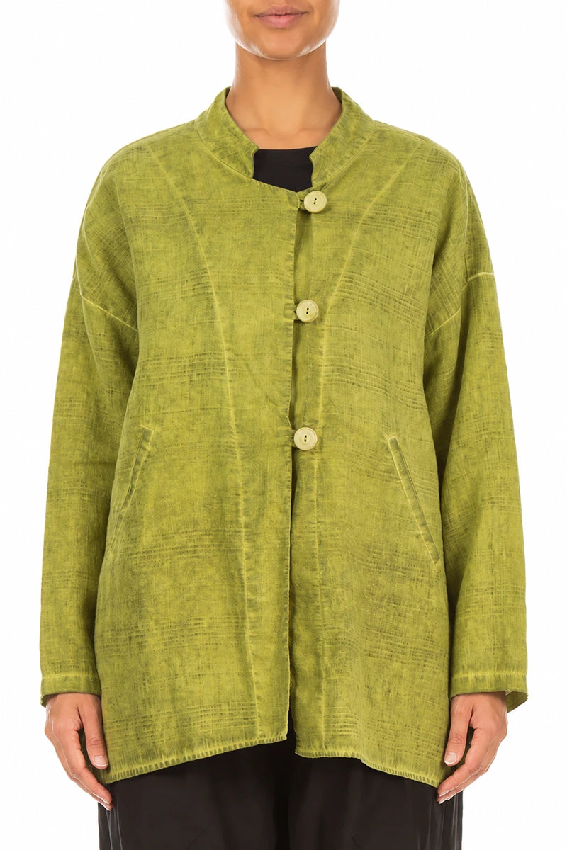 Three Button Washed Out Lime Linen Jacket 1