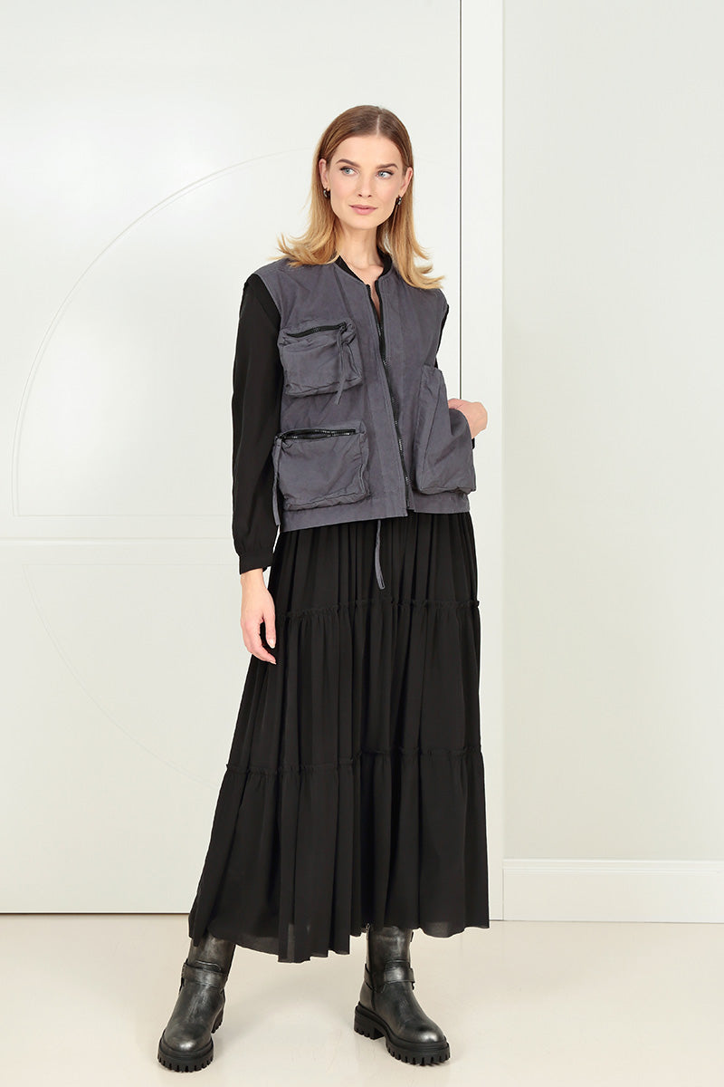 Gilet en coton noir et argent à trois poches