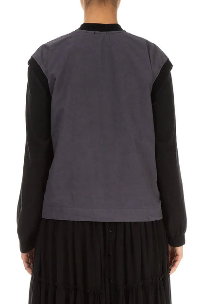 Gilet en coton noir et argent à trois poches