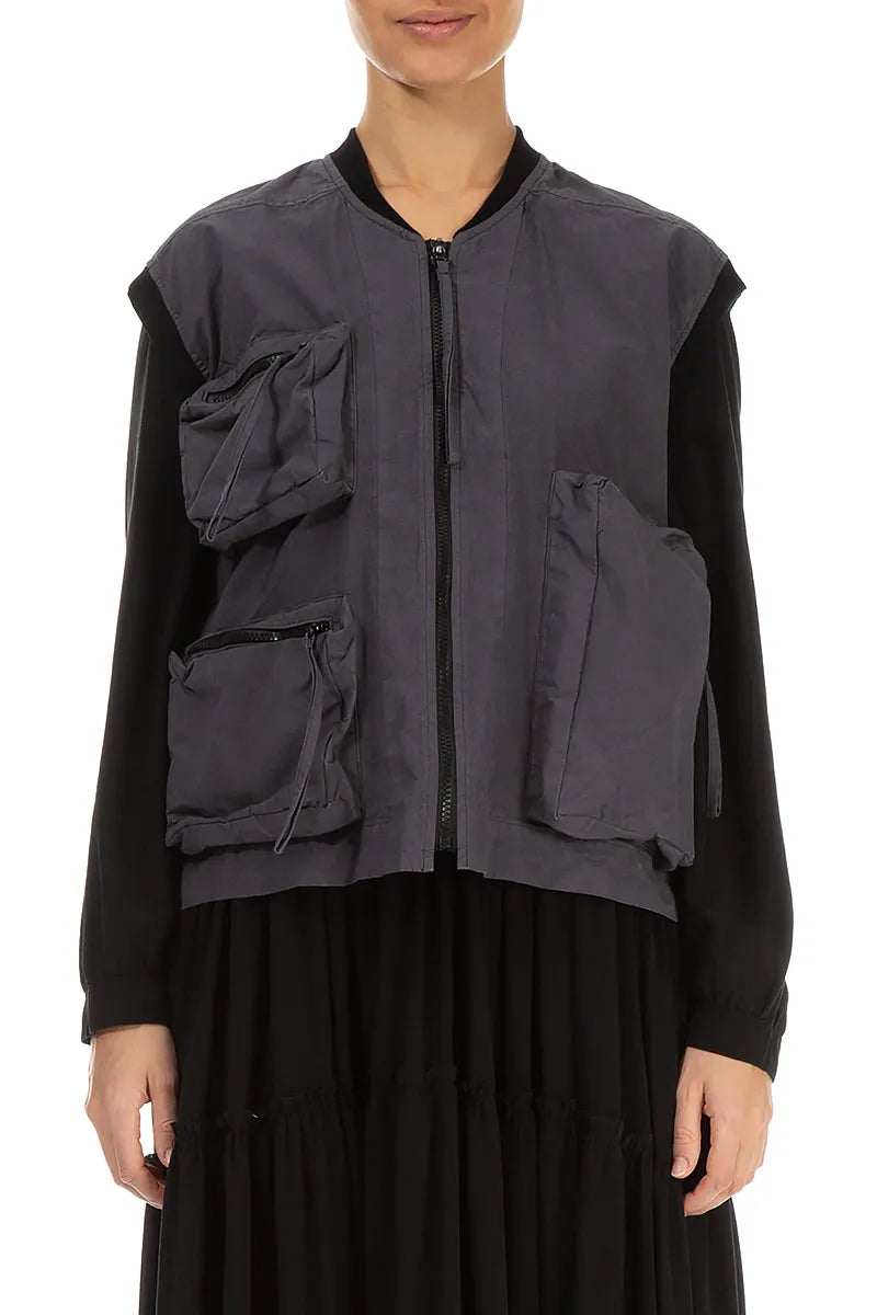 Gilet en coton noir et argent à trois poches