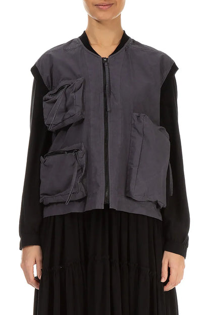 Gilet en coton noir et argent à trois poches