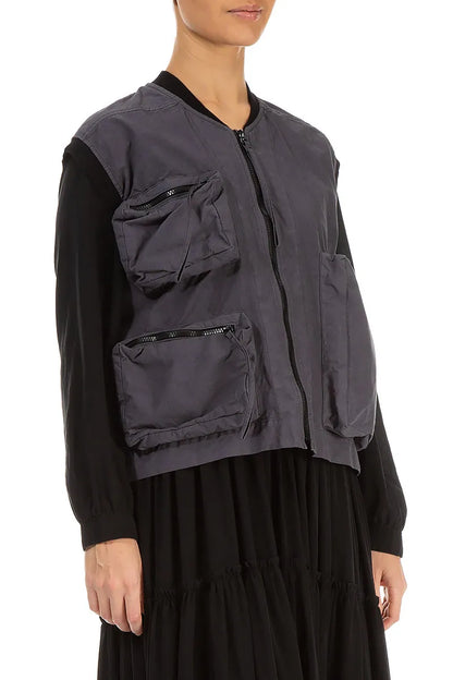 Gilet en coton noir et argent à trois poches