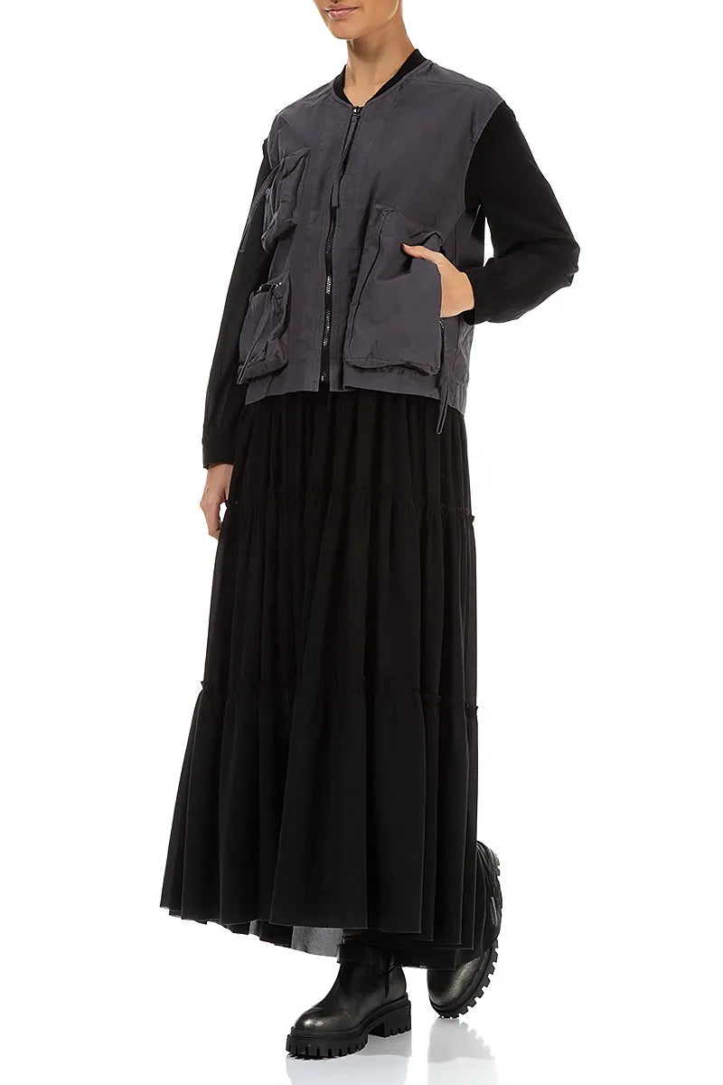 Gilet en coton noir et argent à trois poches