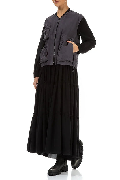 Gilet en coton noir et argent à trois poches