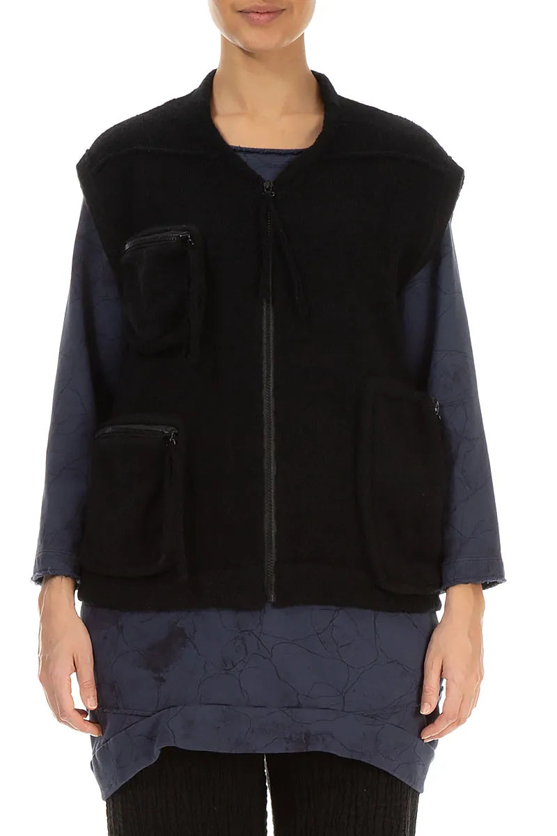 Three Pockets Black Wool Gilet 1