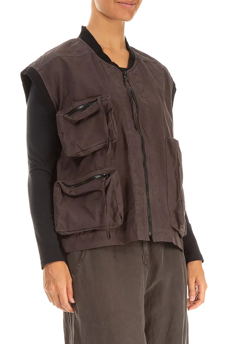 Gilet en coton marron forêt à trois poches