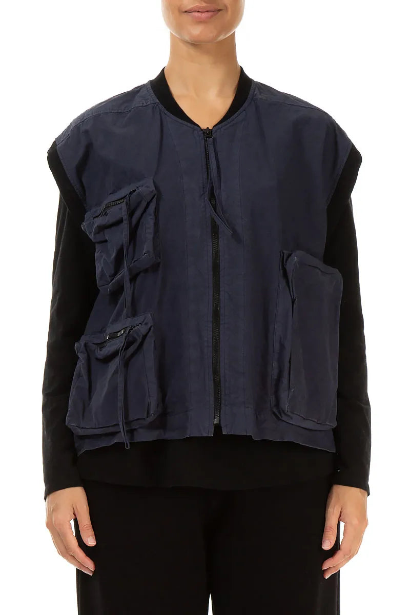 Gilet en coton bleu ardoise à trois poches