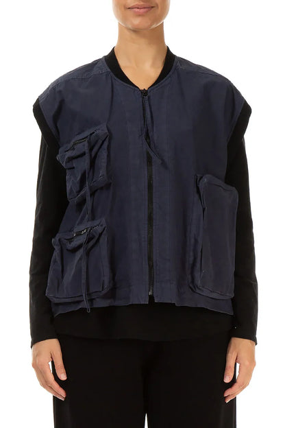 Gilet en coton bleu ardoise à trois poches