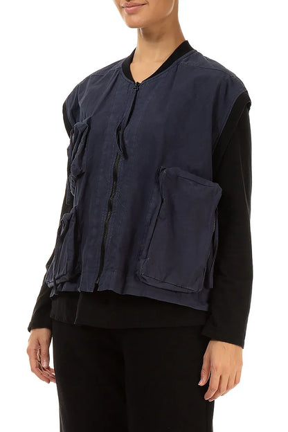 Gilet en coton bleu ardoise à trois poches