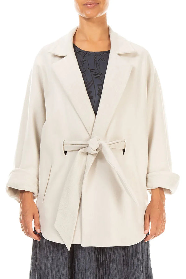 Tie Detail Cream Wool Coat
