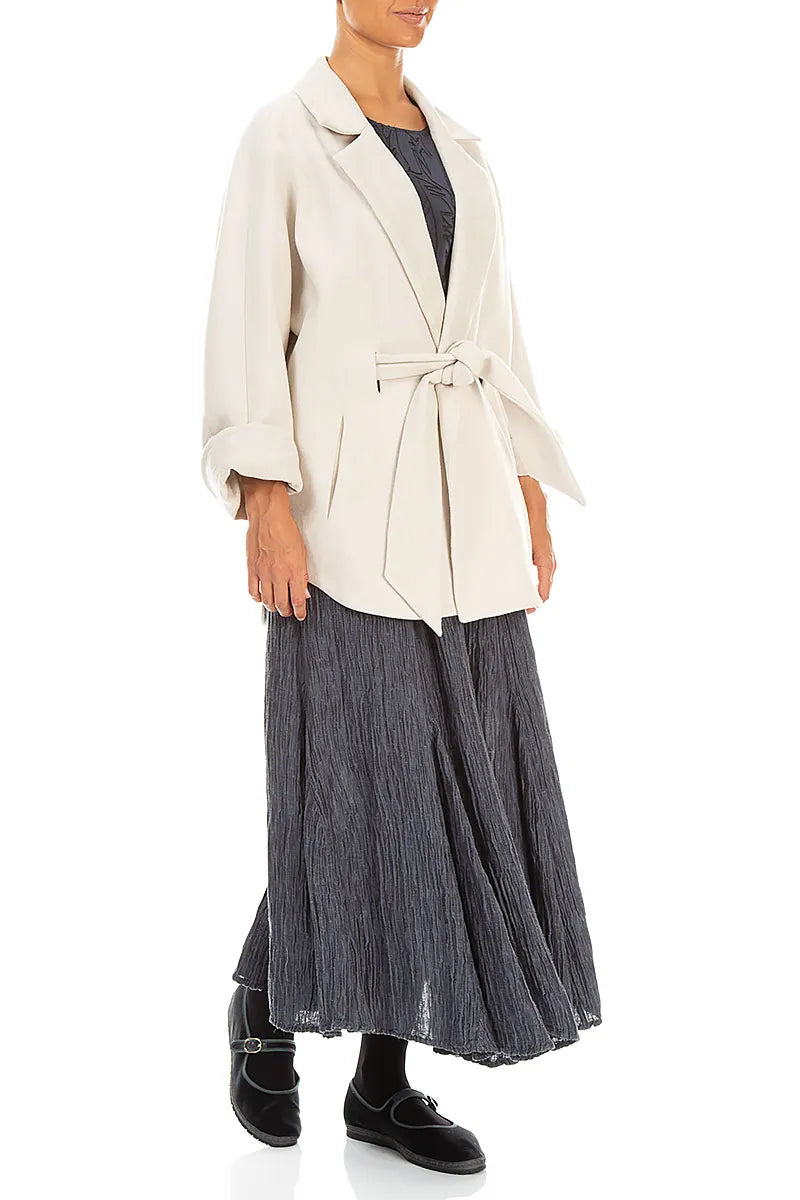 Tie Detail Cream Wool Coat
