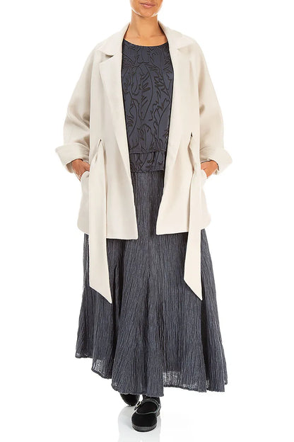 Tie Detail Cream Wool Coat