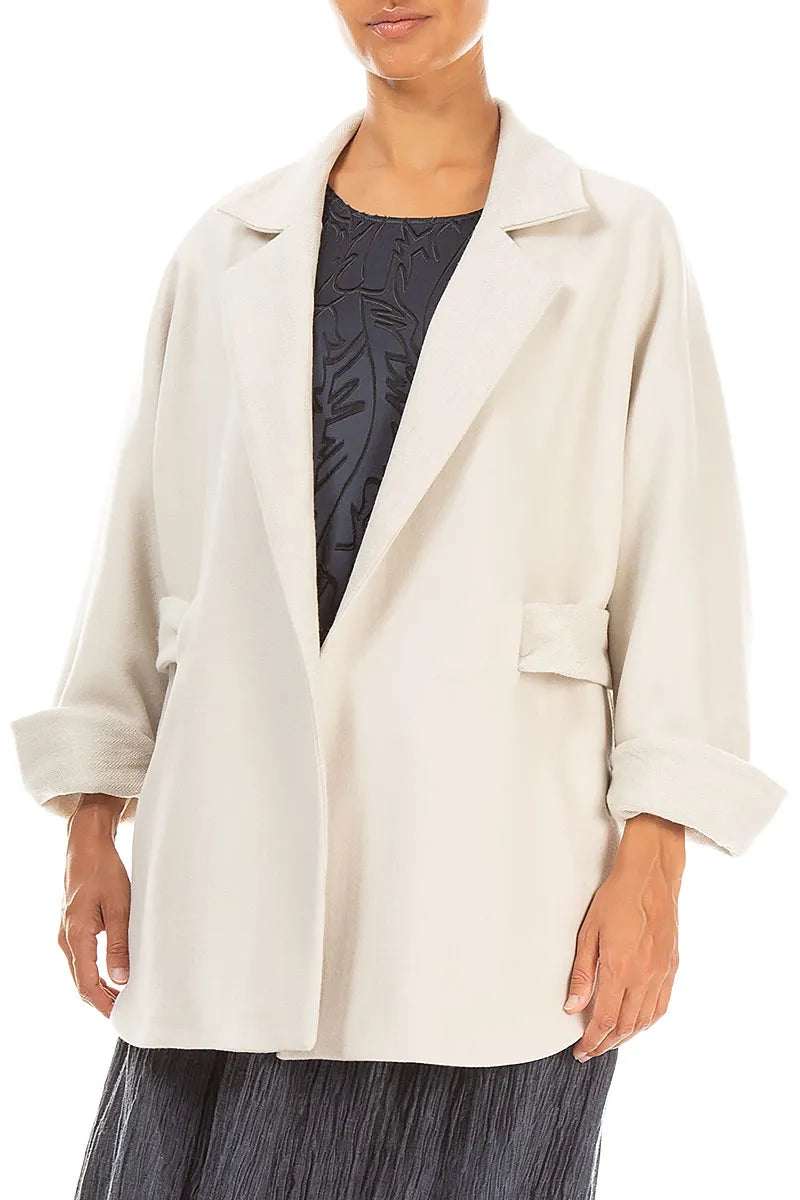 Tie Detail Cream Wool Coat