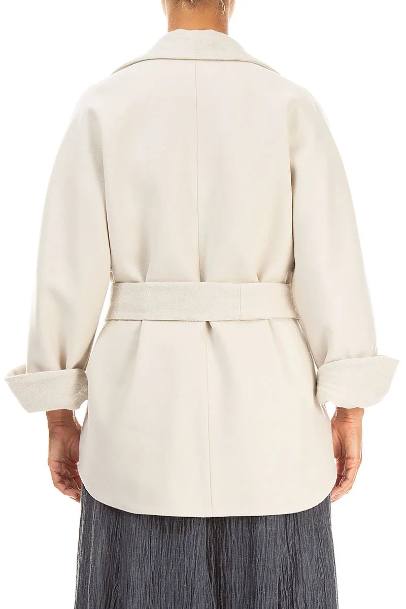 Tie Detail Cream Wool Coat