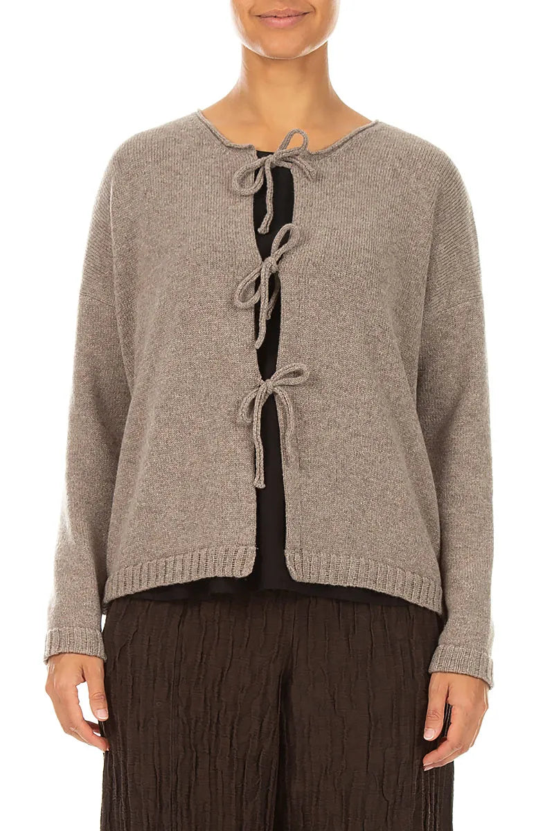 Tie Front Beige Cashmere Cardigan 1