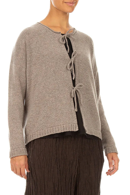 Tie Front Beige Cashmere Cardigan 3