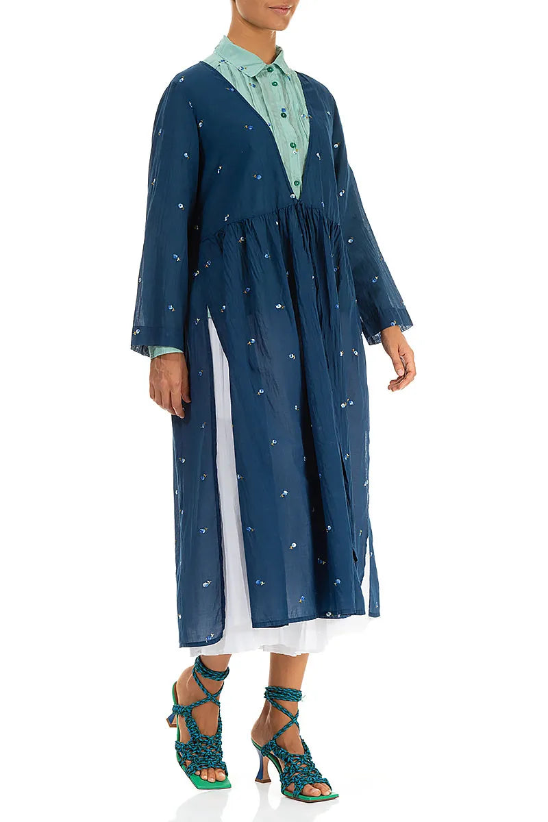 Tie Front Navy Embroidered Petals Cotton Jacket 4