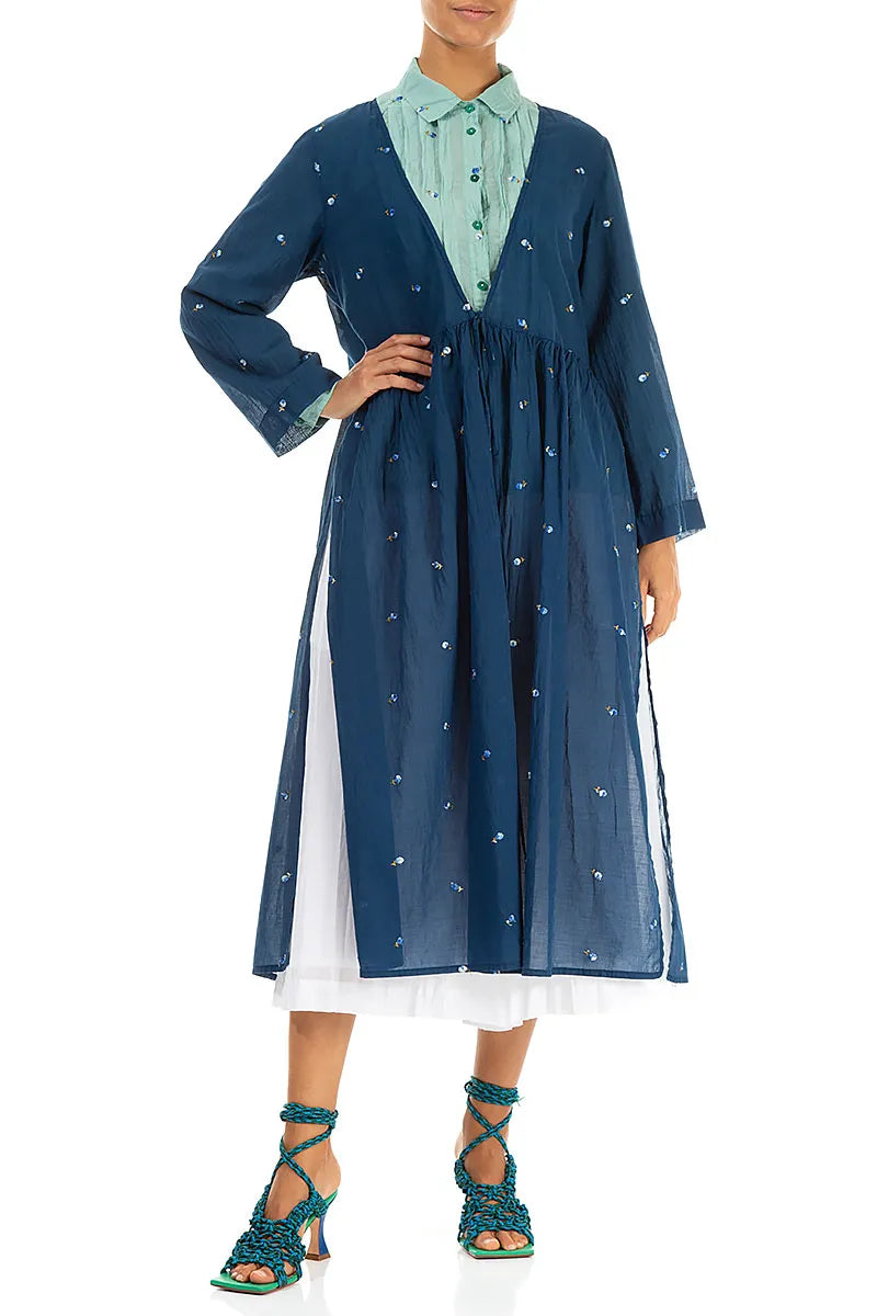 Tie Front Navy Embroidered Petals Cotton Jacket 6