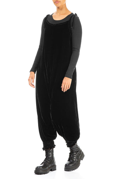 Tie Strap Black Silk Velvet Jumpsuit 3