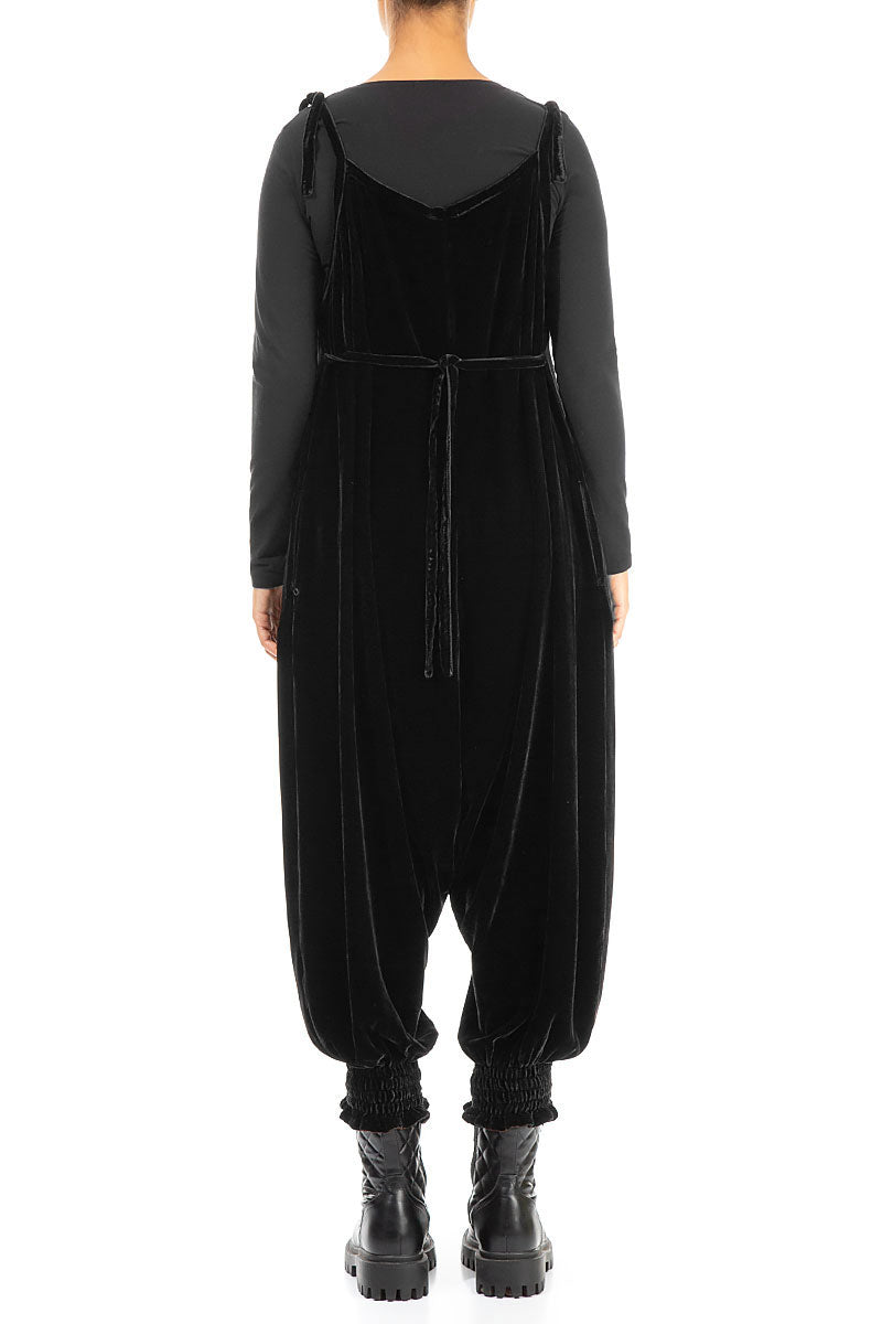 Tie Strap Black Silk Velvet Jumpsuit 2