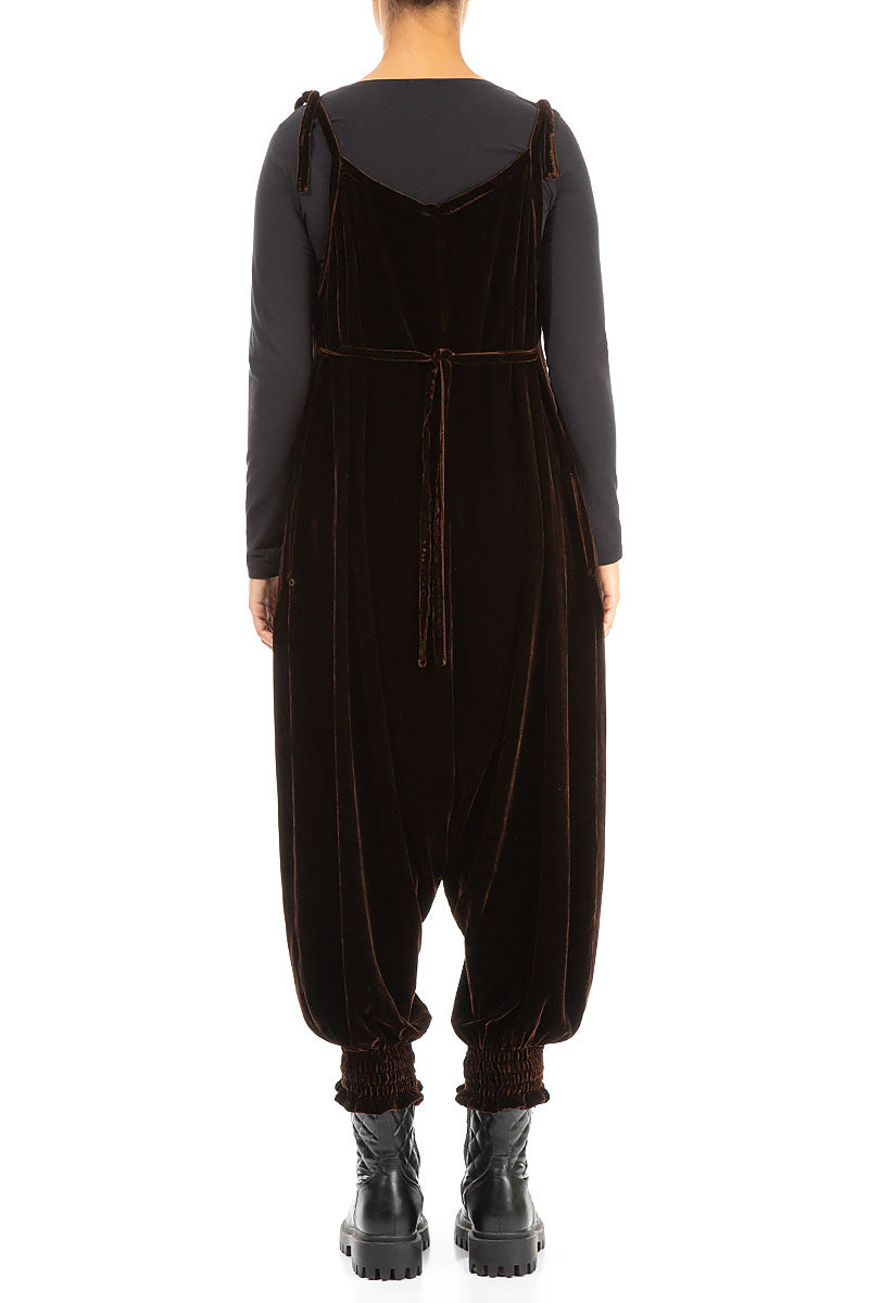 Tie Strap Chocolate Silk Velvet Jumpsuit 2