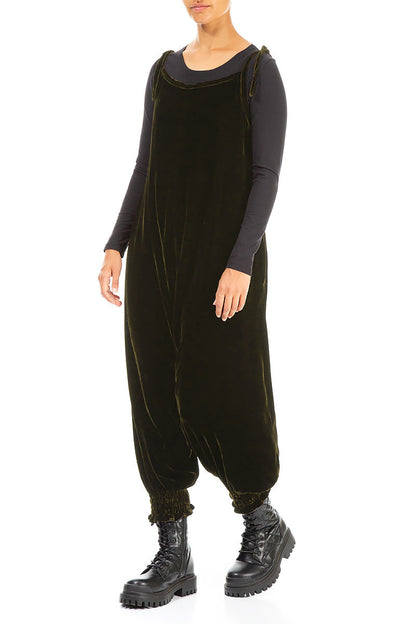Tie Strap Forest Mist Silk Velvet Jumpsuit 3
