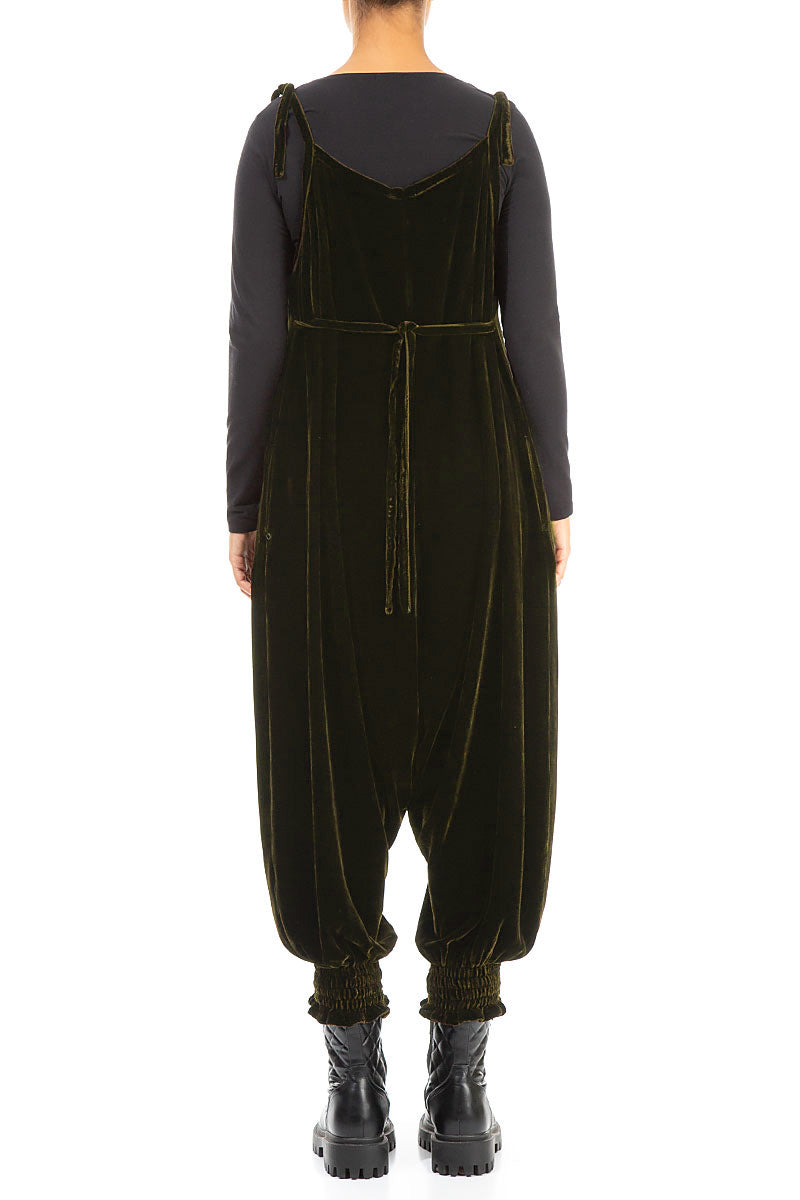 Tie Strap Forest Mist Silk Velvet Jumpsuit 2