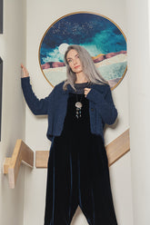 Tie Strap Navy Silk Velvet Jumpsuit 1