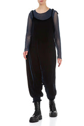 Tie Strap Navy Silk Velvet Jumpsuit 4