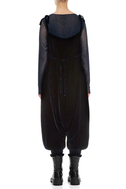 Tie Strap Navy Silk Velvet Jumpsuit 3