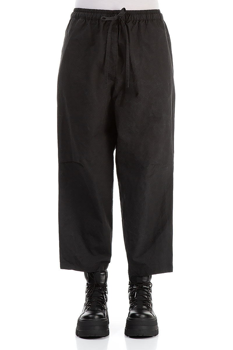 Tie Up Black Cotton Trousers 1