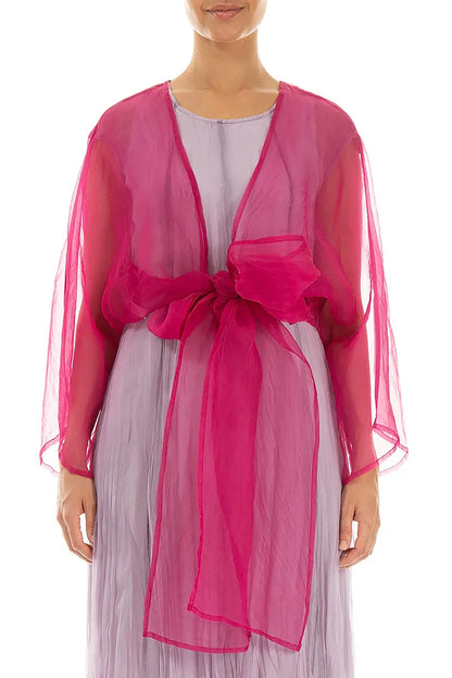 Veste en mousseline de soie fuchsia à nouer