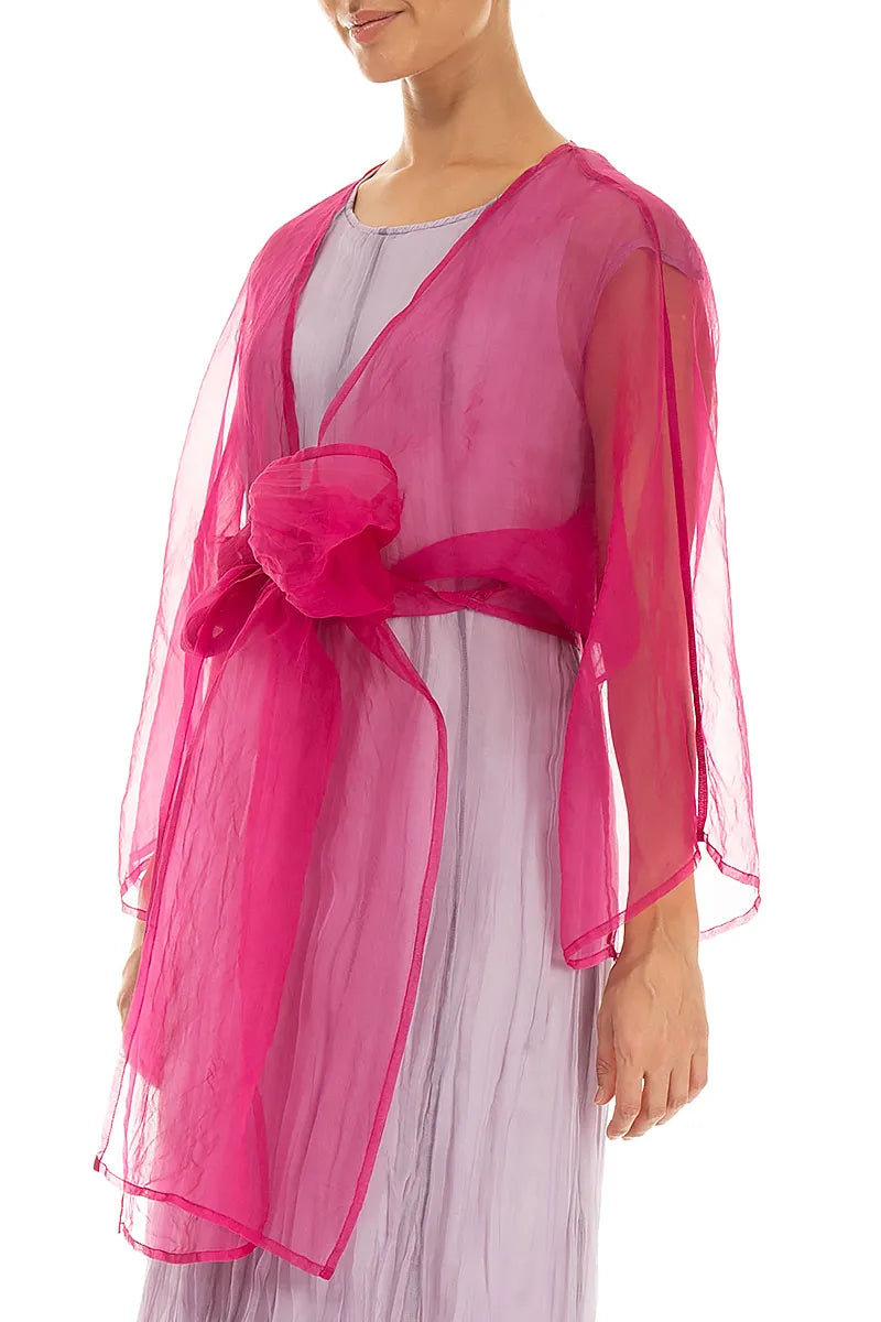Veste en mousseline de soie fuchsia à nouer