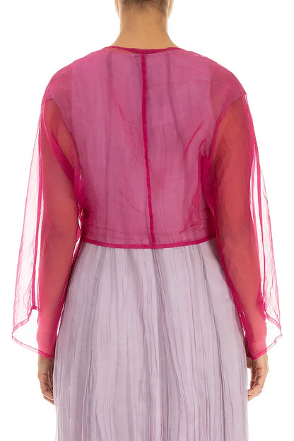 Veste en mousseline de soie fuchsia à nouer