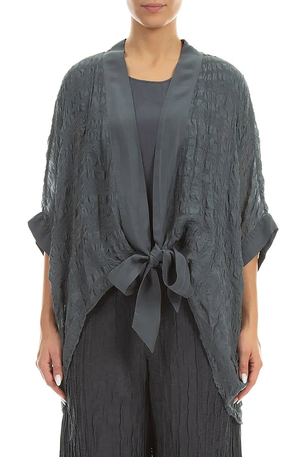 Tie Up Graphite Textured Silk Jacket 1